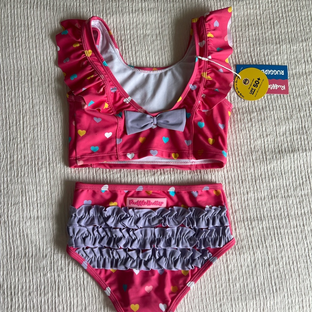 [Ruffle Butts] Pink Heart Print Kids Bikini - Picture 2 of 5